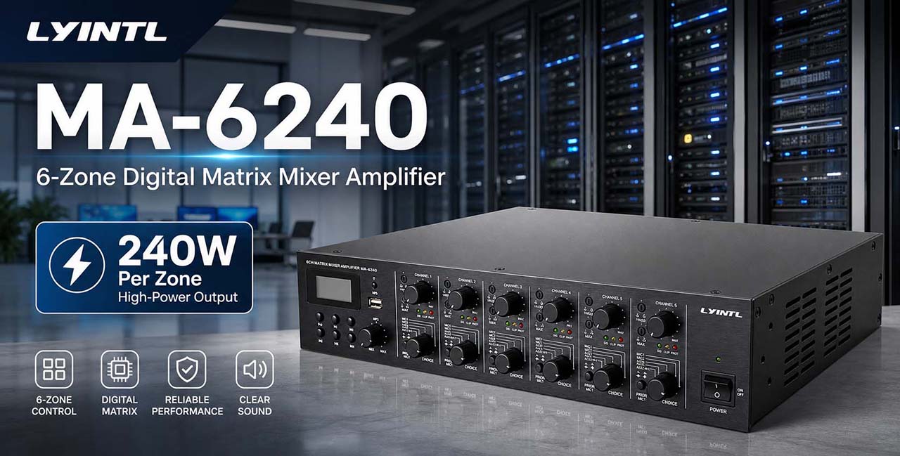 MA-6240 6 Zone 240W Digital Matrix Mixer Amplifier with USB, Bluetooth, FM & Remote Paging