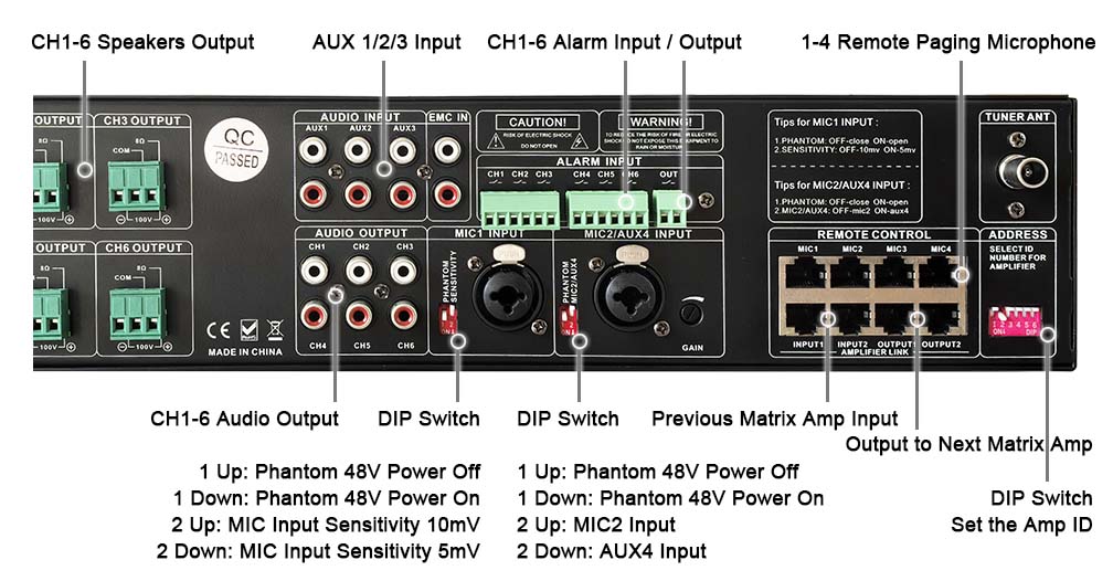 MA-6240 6 Zone 240W Digital Matrix Mixer Amplifier with USB, Bluetooth, FM & Remote Paging